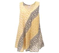 GURU SHOP Boho Blusentop, Leichtes Longtop Blockdruck - Gelb/schwarz, Damen, Size:M