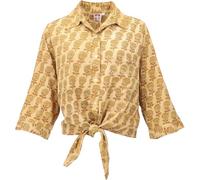 GURU SHOP Boho Blusentop mit African Print, Bluse zum Binden - Kurkuma, Damen, Size:XL