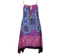 GURU SHOP Boho Dashiki Midikleid, Trägerkleid, Strandkleid Für Starke Frauen - Türkis/Fuchsia, Damen