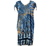 GURU SHOP Boho Kaftan, Langes Kurzarm Batikkleid, Maxikleid, Strandkleid, Sommerkleid in Übergröße - Blau, Damen, Synthetisch