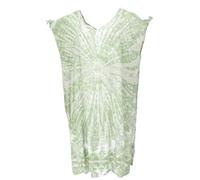 GURU SHOP Boho Kaftan, Langes Kurzarm Batikkleid, Maxikleid, Strandkleid, Sommerkleid in Übergröße - Grün/beige, Damen, Synthetisch