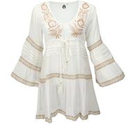 GURU SHOP Boho Krinkelbluse, Bestickte Hippie Tunika - Naturweiß, Damen, Size:L