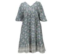 GURU SHOP Boho Kurzarm Sommerkleid, Maxikleid, Strandkleid, Viskose | Leichtes, wadenlanges Kleid, weit geschnitten, angenehm weich, ideal für große Größen, perfekt für den Sommer.