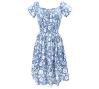 GURU SHOP Boho Minikleid, Handbedrucktes Luftiges Sommerkleid, Baumwollkleid - Blau, Damen, Size:S