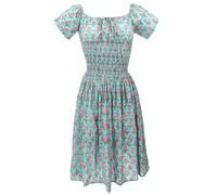 GURU SHOP Boho Minikleid, Handbedrucktes Luftiges Sommerkleid, Baumwollkleid - Türkis, Damen, Baumwolle, Size:S