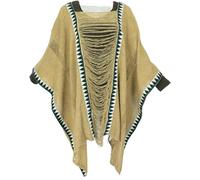 GURU SHOP Boho Poncho, Extravaganter Poncho - Hellbraun, Damen