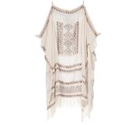 GURU SHOP Boho Poncho, Leichtes Oversize Boho Cape - Weiß, Damen