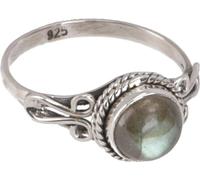 GURU SHOP Boho Silberring, filigraner, indischer Edelsteinring für Frauen | Zierlicher Silberring, verziert, leuchtender Labradorit, elegantes Design