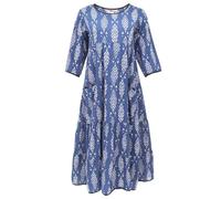 GURU SHOP Boho Sommerkleid, Bedrucktes Wadenlanges Kleid - Indigo, Damen, Size:M
