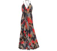 GURU SHOP Boho Sommerkleid, Magic Dress, Seidiges Strandkleid, Maxikleid - Schwarz/bunt, Damen