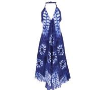 GURU SHOP Boho Sommerkleid, Maxikleid mit Batik-Druck, Neckholder Strandkleid - Blau, Damen, Synthetisch