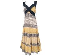GURU SHOP Boho Sommerkleid, Maxikleid, Strandkleid - Beige/gelb, Damen, Baumwolle, Size:S/M