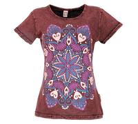GURU SHOP Boho T-Shirt mit Mandaladruck, Stonewashed T-Shirt - Braun, Damen, Size:L