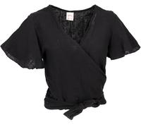 GURU SHOP Boho Wickelbluse, Wickeltop aus Baumwolle, schwarz | Baumwolle, kurzärmlig, regulierbare Weite, vielseitig kombinierbar