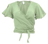 GURU SHOP Boho Wickelbluse, Wickeltop aus Baumwolle, schwarz | Baumwolle, kurzärmlig, regulierbare Weite, vielseitig kombinierbar