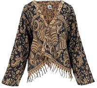 GURU SHOP Bolero Jacke, Legeres Boho Jäckchen - Schwarz/caramel, Damen, Synthetisch