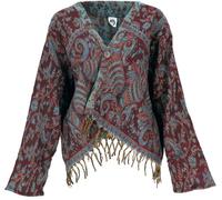 GURU SHOP Bolero Jacke, Legeres Boho Jäckchen - Weinrot/blau, Damen, Synthetisch