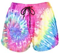 GURU SHOP Damen Shorts, Kurze Batik Sommerhose, Yogahose, Running Gym Shorts - Neon, Size:M