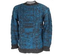 GURU SHOP Dicker Unisex Wollpullover mit Zopfmuster, Baumwollfutter, Wollpulli aus Schurwolle - Blau/anthrazit, Damen, Size:L