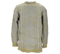 GURU SHOP Dicker Unisex Wollpullover mit Zopfmuster, Baumwollfutter, Wollpulli aus Schurwolle - Salbei/grau, Herren, Size:XXL