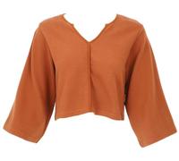 GURU SHOP Einfarbiges Basic Shirt, Cord RIPP Langarmshirt aus Biobaumwolle - Caramel, Damen, Size:S