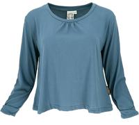 GURU SHOP Einfarbiges Basic Shirt, Lockeres Langarmshirt aus Biobaumwolle - Blau, Damen, Size:XL