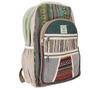 GURU SHOP Ethno Hanf Rucksack aus Hanf-Baumwolle, Unisex, groß, grün/bunt | Großes Reißverschlussfach, handgefertigt, strapazierfähiges Material, mehrere Fächer für Ordnung