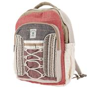 GURU SHOP Ethno Hanf Rucksack aus Hanf-Baumwolle, Unisex, groß, natur/rot | Großes Reißverschlussfach, handgefertigt, strapazierfähiges Material, mehrere Fächer für Ordnung