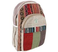 GURU SHOP Ethno Hanf Rucksack aus Hanf-Baumwolle, Unisex, groß, natur/rot | Großes Reißverschlussfach, handgefertigt, strapazierfähiges Material, mehrere Fächer für Ordnung