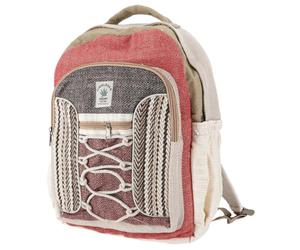 GURU SHOP Ethno Hanf Rucksack aus Hanf-Baumwolle, Unisex, groß, natur/rot | Großes Reißverschlussfach, handgefertigt, strapazierfähiges Material, mehrere Fächer für Ordnung