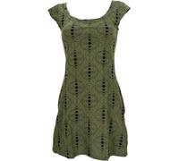 GURU SHOP Ethno Minikleid, Goakleid mit Ärmelchen, Psychodelischem Druck - Olivgrün, Damen, Size:XL
