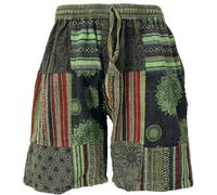GURU SHOP Ethno Yogashorts, Patchwork Shorts - Grün, Herren, Size:XL