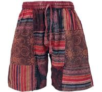 GURU SHOP Ethno Yogashorts, Patchwork Shorts - Weinrot, Herren, Size:M