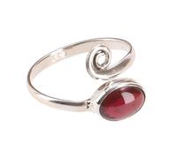 GURU SHOP Filigraner Silberring mit Edelstein, Indischer Silberring - Granat