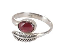 GURU SHOP Filigraner Silberring mit Edelstein, Indischer Silberring - Granat