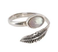 GURU SHOP Filigraner Silberring mit Edelstein, Indischer Silberring - Labradorit