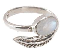 GURU SHOP Filigraner Silberring mit Edelstein, Indischer Silberring - Mondstein