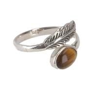 GURU SHOP Filigraner Silberring mit Edelstein, Indischer Silberring - Tigerauge