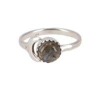 GURU SHOP Filigraner Silberring mit Edelstein, Sonne/Mond Ring, Indischer Silberring - Labradorit
