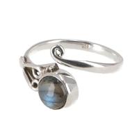 GURU SHOP Filigraner Silberring mit Edelstein, Sonne/Mond Ring, Indischer Silberring - Labradorit