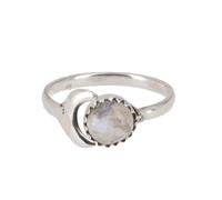 GURU SHOP Filigraner Silberring mit Edelstein, Sonne/Mond Ring, Indischer Silberring - Mondstein