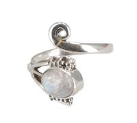 GURU SHOP Filigraner Silberring mit Edelstein, Sonne/Mond Ring, Indischer Silberring - Mondstein