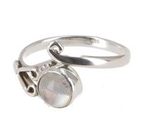 GURU SHOP Filigraner Silberring mit Edelstein, Sonne/Mond Ring, Indischer Silberring - Mondstein