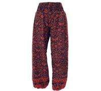 GURU SHOP Flauschige Paisley Boho Pluderhose, Wohlfühlhose - Schwarz/Ziegelrot, Damen