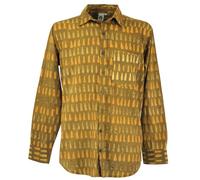 GURU SHOP Freizeithemd, Goa Boho Hemd, Langarm Herrenhemd mit Afrikanischem Druck - Curry, Baumwolle, Size:S