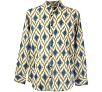 GURU SHOP Freizeithemd, Goa Boho Hemd, Langarm Herrenhemd mit Afrikanischem Druck, Stehkragenhemd - Marine/Sand, Baumwolle, Size:S