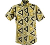 GURU SHOP Freizeithemd, Goa Hippie Hemd, Kurzarm Herrenhemd mit Afrikanischem Druck - Beige, Baumwolle, Size:S