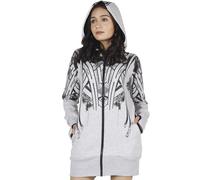 GURU SHOP Goa Festival Jacke mit Tribal Print, Jacke mit Weiter Kapuze - Grau, Damen, Baumwolle, Size:XL