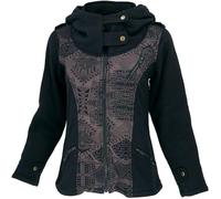 GURU SHOP Goa Festival Jacke Print, Jacke mit Weiter Kapuze - Schwarz/braun, Damen, Baumwolle, Size:M