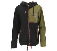 GURU SHOP Goa Hoodie Jacke, Ethno Kapuzen Jacke - Schwarz/olive, Herren, Baumwolle, Size:S